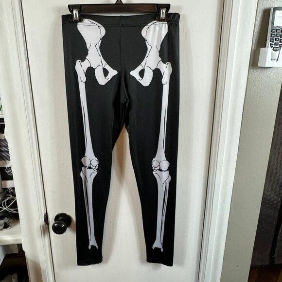 Modern Lux black skeleton bones printed leggings Halloween punk horror size M - Picture 1 of 6